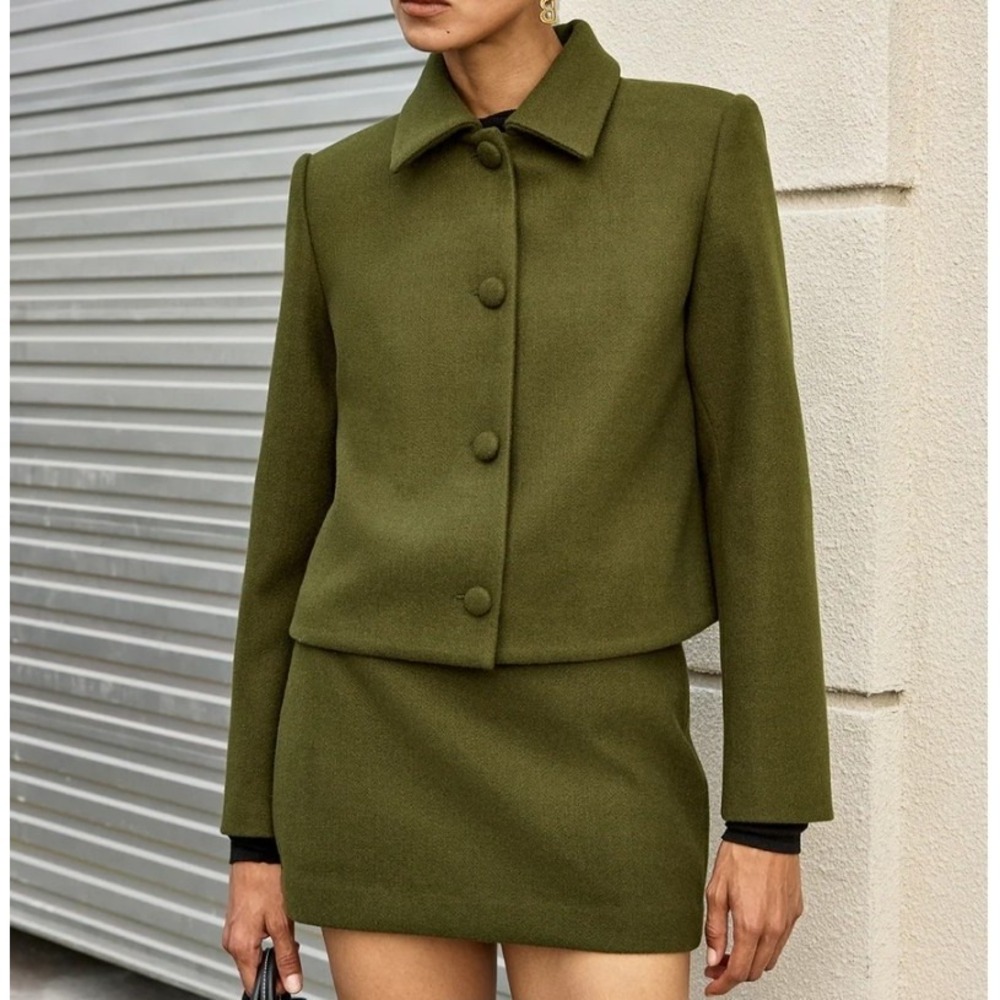 Commense Jacket Pea Coat Twee Short Career Going Out Green M Jacket Lightweight
